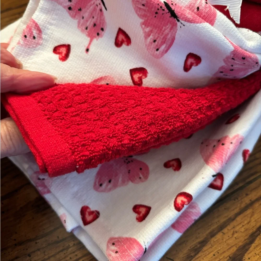 RACHEL ZOE Hearts & Butterfly 5-Pc Kitchen Towel Oven Mitt Set **NEW**